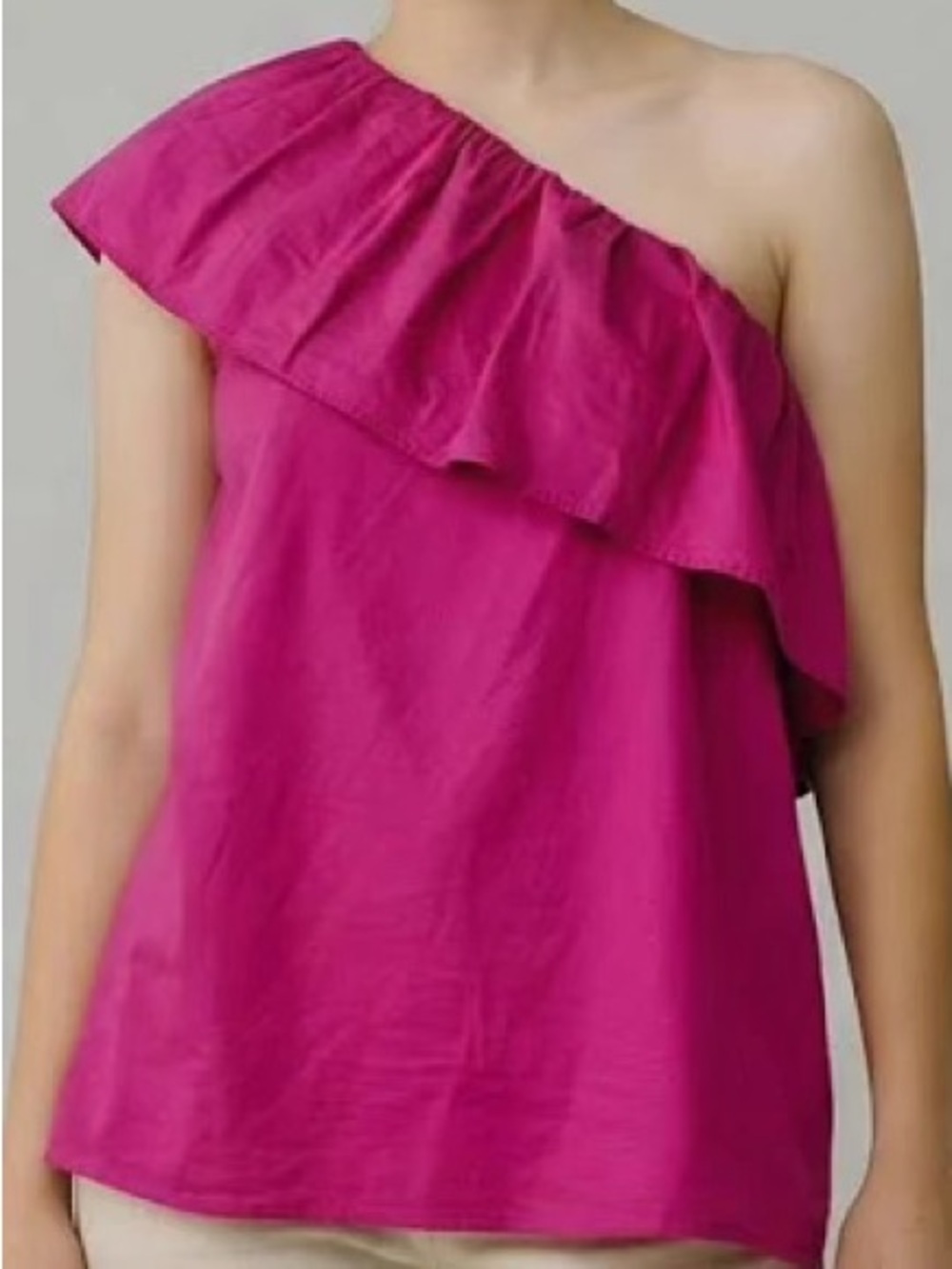 LOFT Hot Pink One Shoulder Ruffle Too
